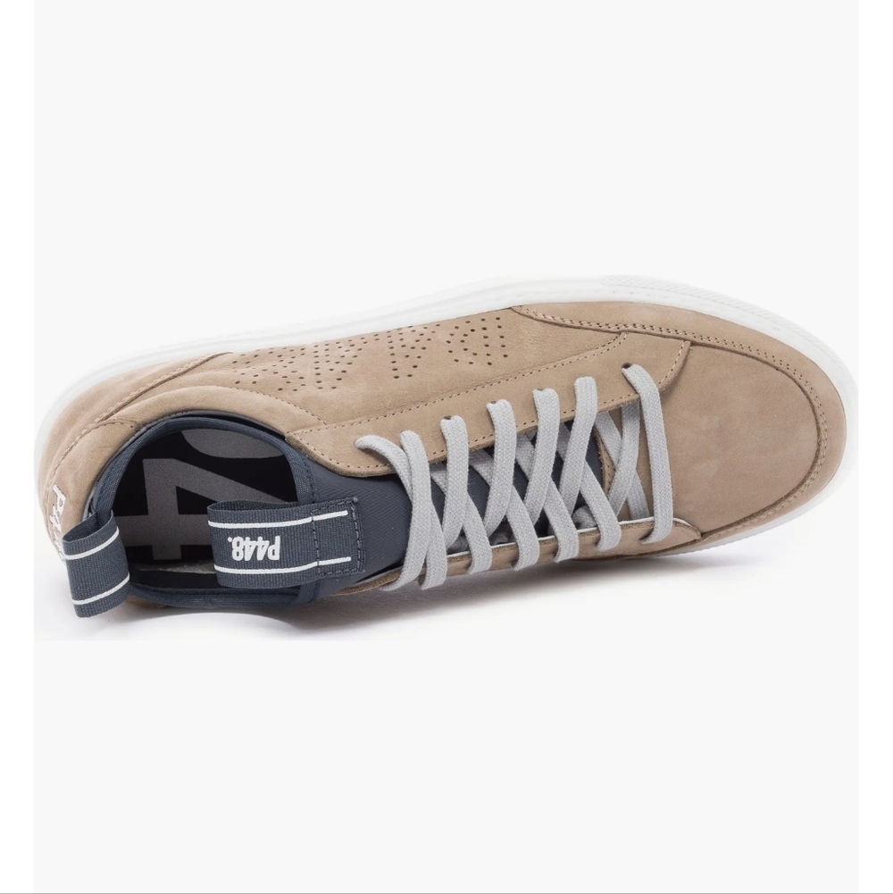 P448 Beige Soho Leather Sneakers Shoes Size 10.5 New Made In Italy - Picture 7 of 12
